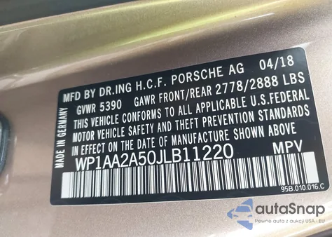 2018 Porsche Macan из США, поврежденный, VIN WP1AA2A50JLB11220